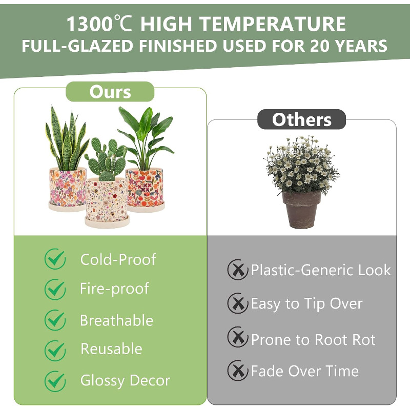 3Pcs Floral Ceramic Planters w - Snake Plant Ceramic 评论和价格
